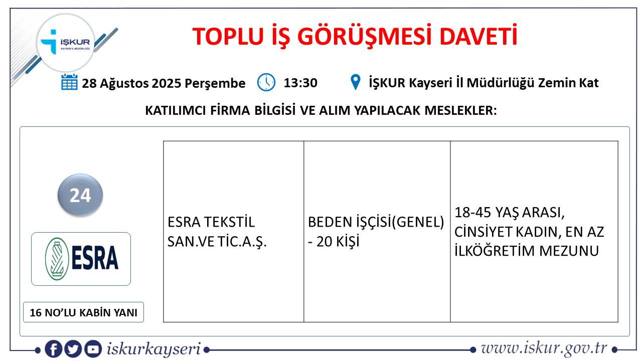 Kayseri-toplu-is-gorusmesi-ne-zaman24 Kayseri’de Toplu İş Görüşmesinde 540 eleman alınacak