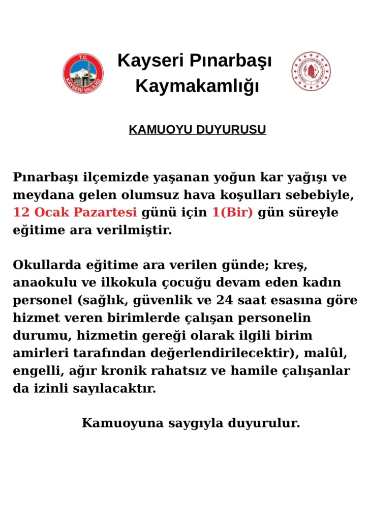 pinarbasi-okullar-tatil-724x1024 Kayseri’de o ilçede Okullar Tatil Edildi!