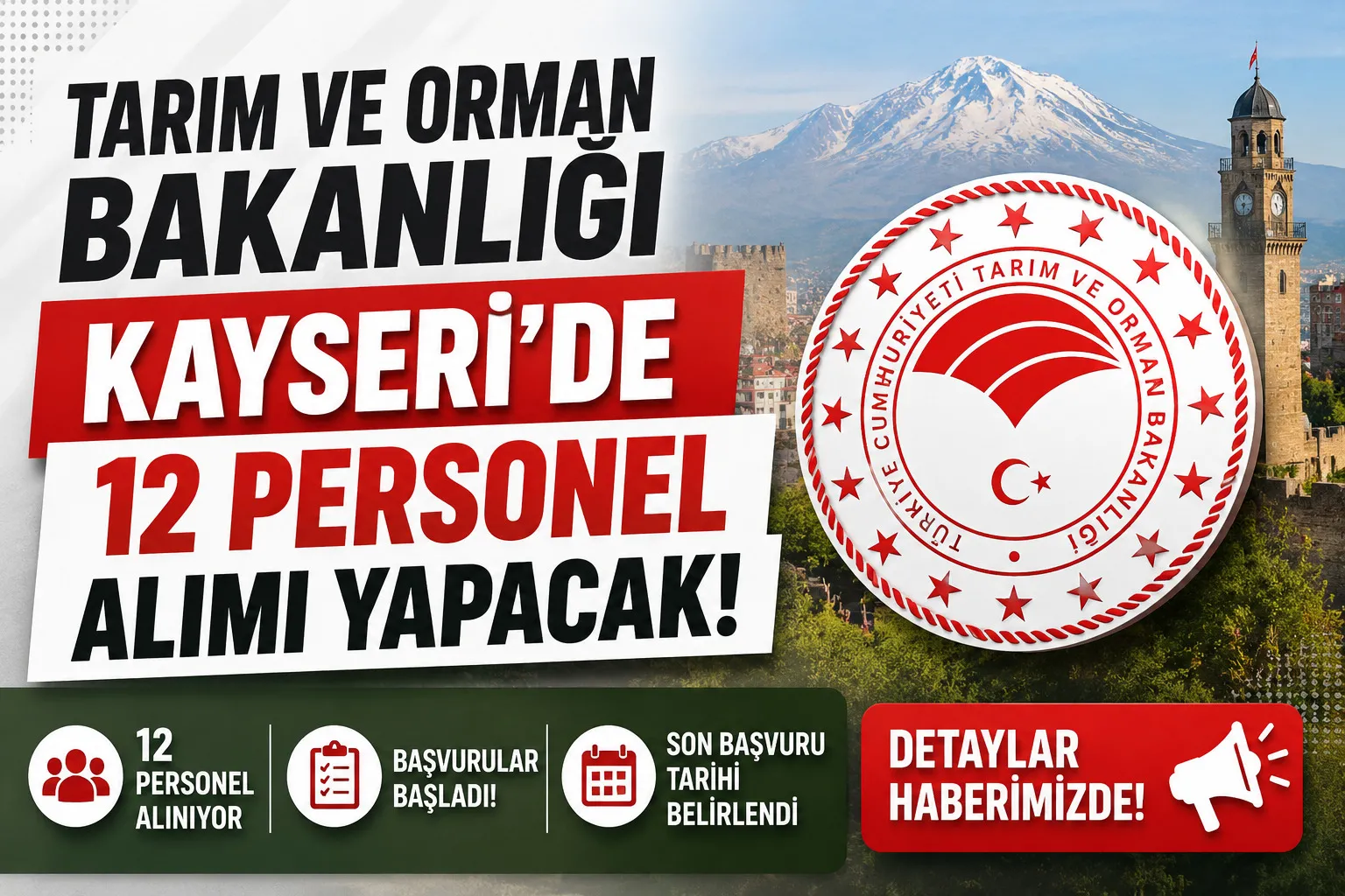 Tarım ve Orman Bakanlığı Kayseri'de 12 personel alımı yapacak
