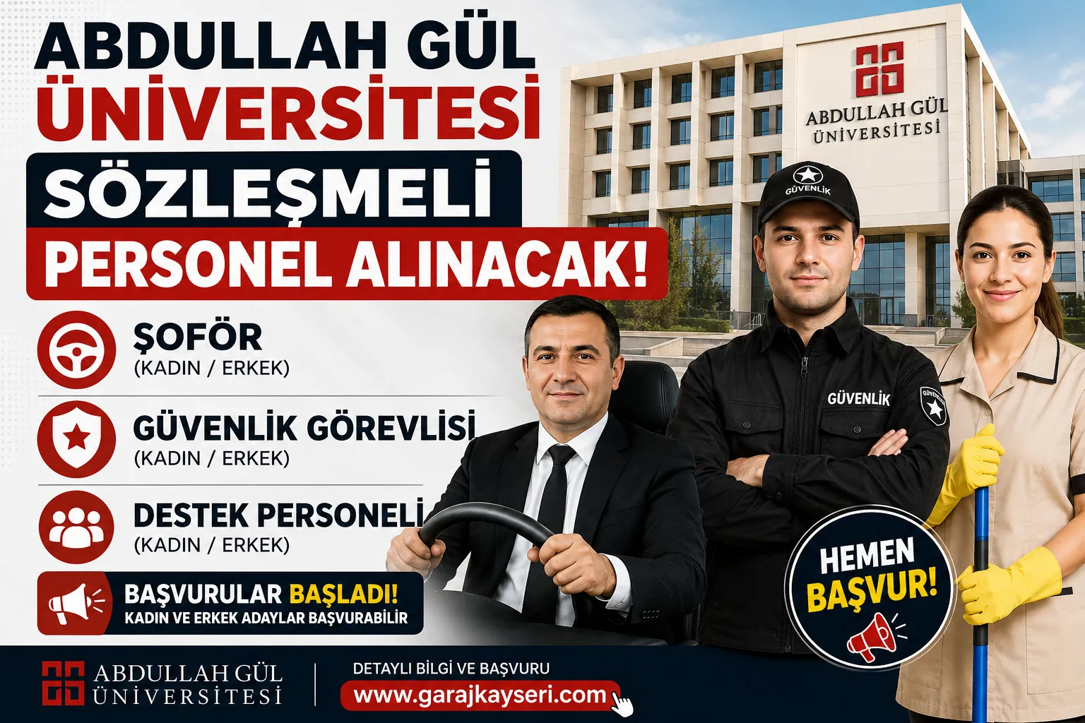 Abdullah Gül Üniversitesi'ne şoför ve destek elemanları alınacak