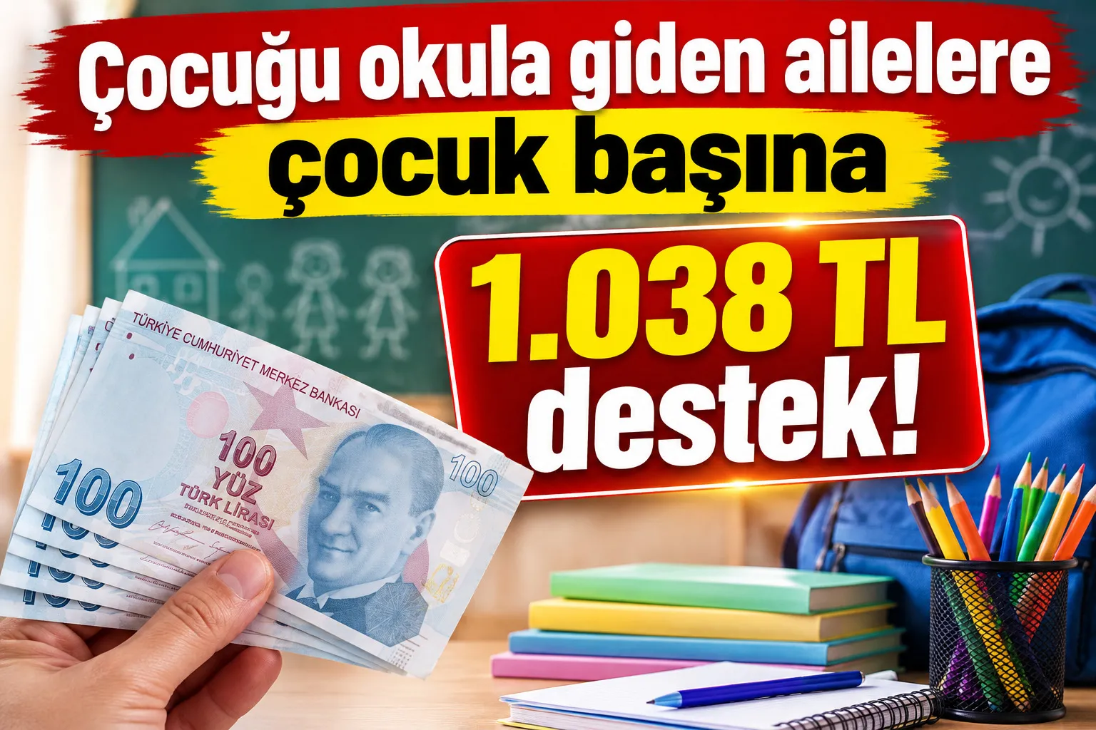 Çocuğu okula giden ailelere çocuk başına 1.038 TL destek!
