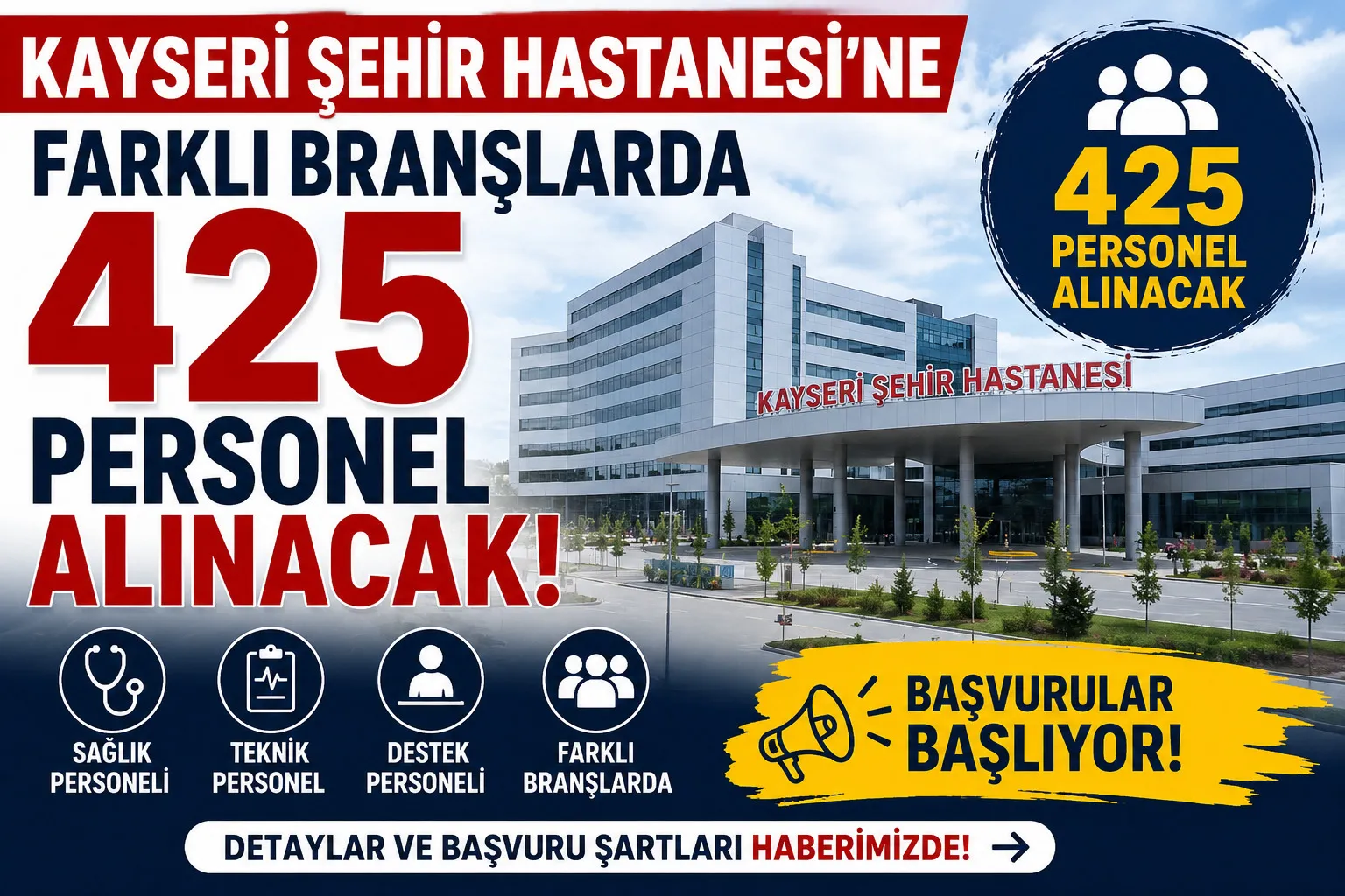 Kayseri Şehir Hastanesi'ne farklı branşlarda 425 personel alınacak