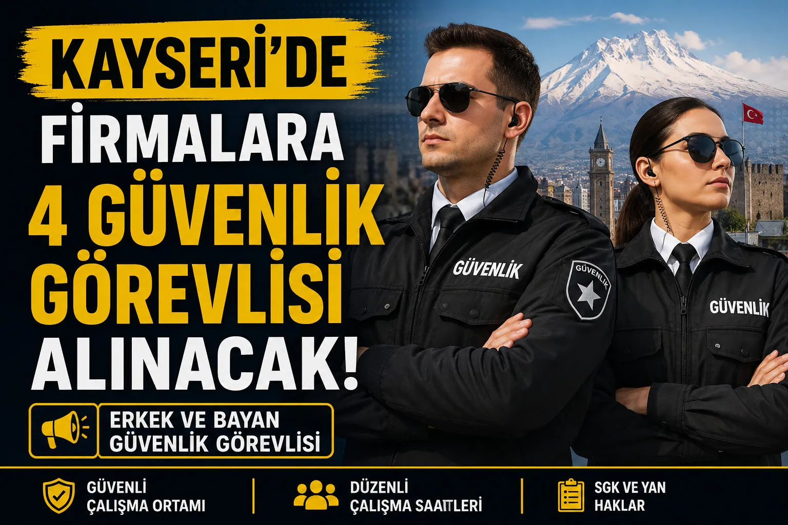 Kayseri'de firmalara 4 Güvenlik Görevlisi Alınacak