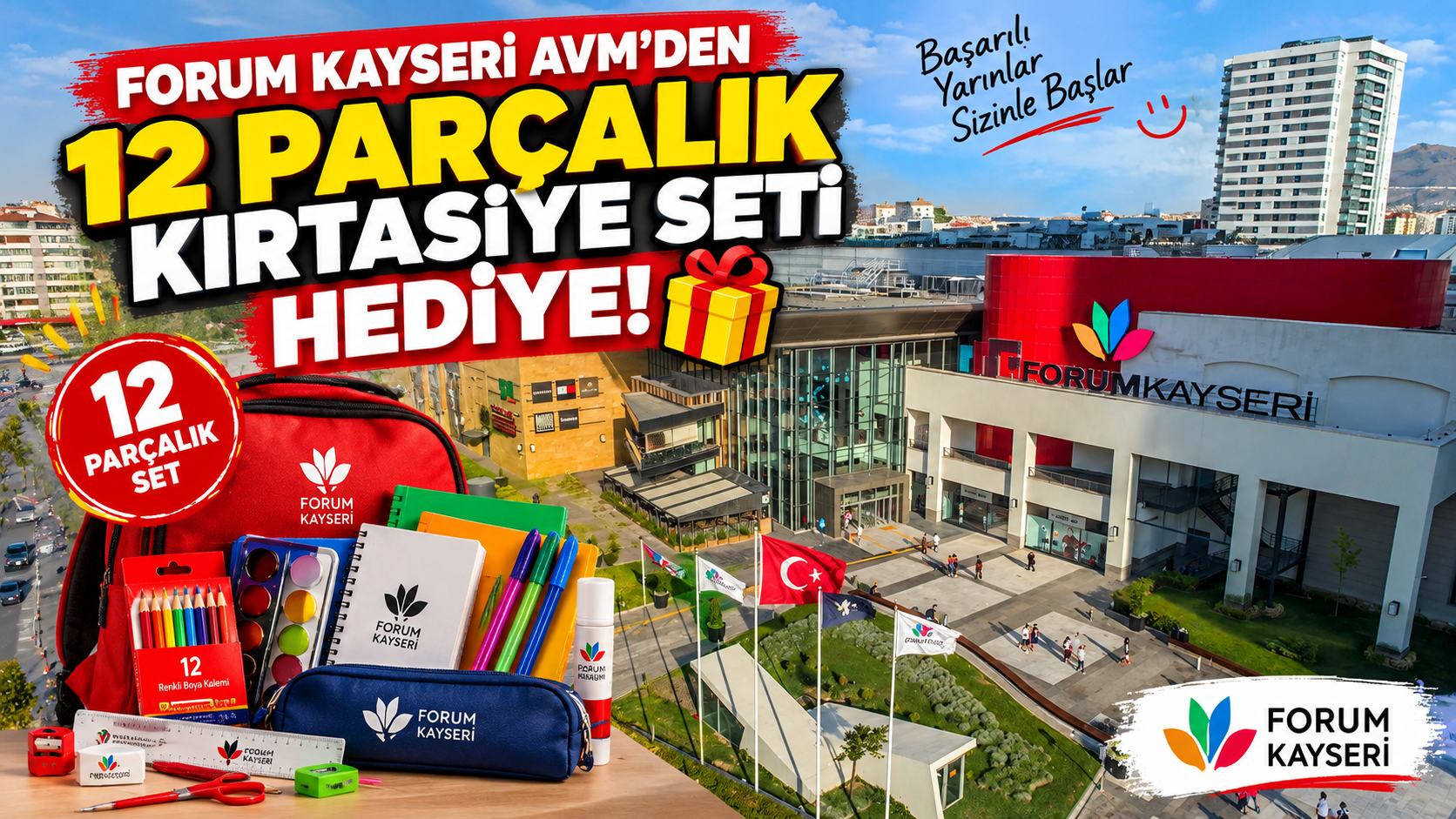 Forum Kayseri Avm'den 12 parçalık kırtasiye seti hediye